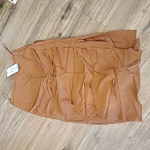 NWT ZARA Rust Brown Layered, Lined Side Slit  Midi Skirt, Sz Small